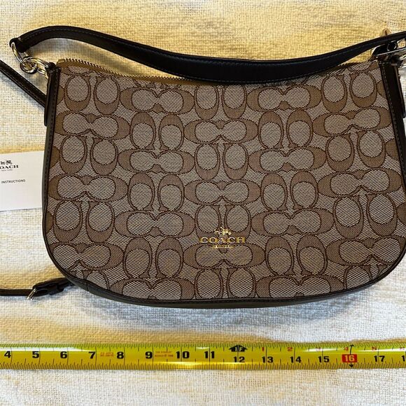 Coach Carmen Mini Crossbody Bag Brown Tan Signature Jacquard - Picture 2 of 6